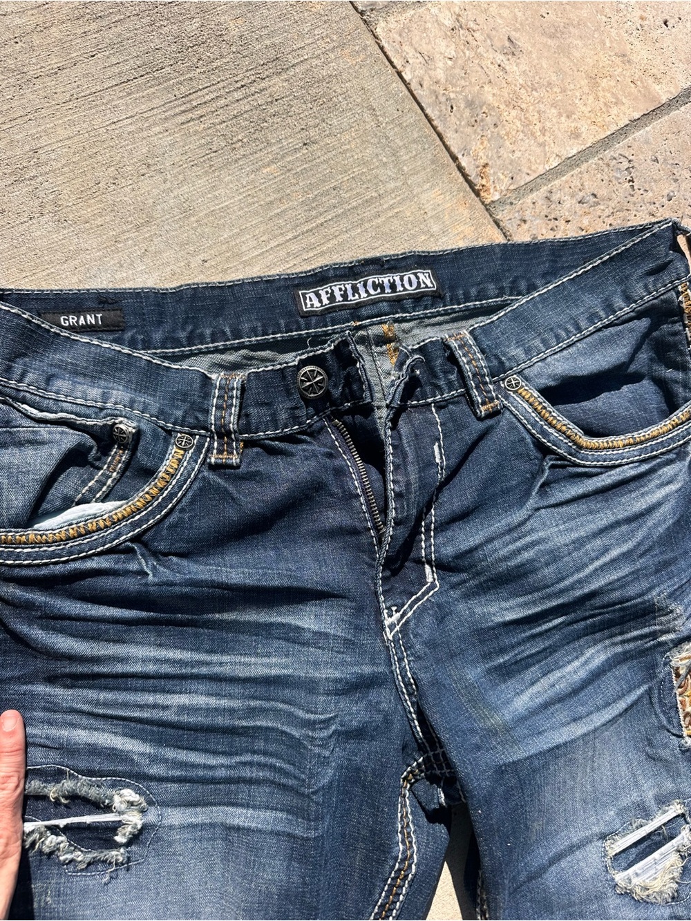 Affliction Men's Distressed Dark Blue Denim Jeans